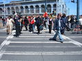 A crosswalk just south of the Ferry Building open at the time to pedestrian traffic