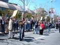 Pro-Tibetan protesters heading south along the northbound lanes in front of the Ferry Building