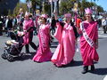 Women protesting sweatshops heading south on the northbound lanes