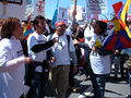 Pro-Tibetan protesters exchange words with pro-Chinese protesters near Pier 1