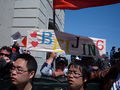 Some pro-Chinese protesters in front of Pier 1