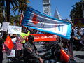 Protesters at the entrance to Justin Herman Plaza on Market Street