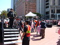 The northwestern corner of the blocked off stage and viewing area set up