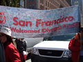 People at the entrance to Justin Herman Plaza on Market Street