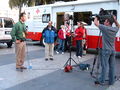 Reporter Jose Simon of KPIX-TV reports in; reporter Mike Sugerman is in the blue jacket