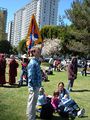 A man and his family in the park on the northern side of Justin Herman Plaza