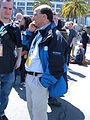 Reporter Mike Sugerman of KPIX-TV (Channel 5) and his cameraman (left) prepare to give a report on the northbound lanes of The Embarcadero