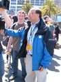 Mike Sugerman and his cameraman (left, just off camera) prepare to give a report